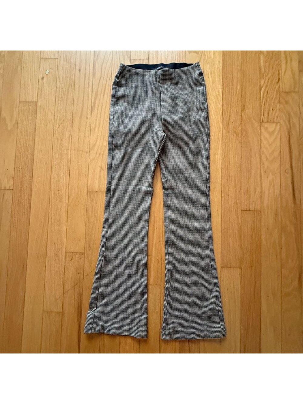 Piazza Italia Women's Large Brown/White Houndstooth Flared Casual Pants w/ Elast
